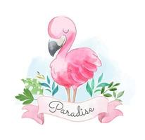 süßer rosa Flamingo mit Paradieszeichen vektor