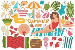 Reihe von Sommerferien am Strand. gekritzel flache clipart. Alle Objekte werden neu lackiert. vektor