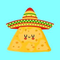 süßer lustiger nachos winkender handcharakter. vektor hand gezeichnete karikatur kawaii charakter illustration symbol. isoliert auf blauem Hintergrund. nachos-charakterkonzept