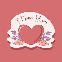 Liebesaufkleber in Form eines Herzens und einer Aufschrift. ich liebe dich. für grußkarten und valentinstag. vektor