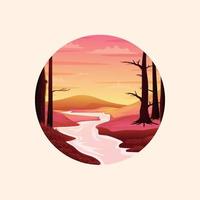Fluss Sonnenuntergang Logo Design Landschaft Vektor Illustration