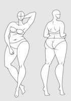 plus size 10 huvuden modefigurmallar. överdriven croquis för modedesign och illustration vektor