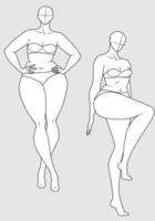 plus size 10 huvuden modefigurmallar. överdriven croquis för modedesign och illustration vektor