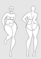 plus size modefigurmallar. överdriven croquis för modedesign och illustration vektor