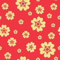 seamless mönster med guld blommor på röd backgrond vektor