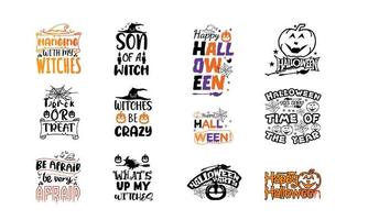 halloween typografi design set, halloween party retro mallar, märken, sigill, patchar. koncept för skjorta eller logotyp, tryck, stämpel vektor