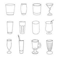ställa in handritade glasögon för alkoholhaltiga drycker isolerad på en vit bakgrund. illustration i svart och vit grafisk stil, doodle. den kan användas för dekoration av textil, papper. vektor