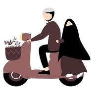 muslimskt par som rider på en vespa vektor