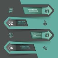Infografik-Pfeil-Design-Elemente. Geschäftsvorlage mit 4 Optionen, Schritten und Teilen. kann für Diagramme, Grafiken, Diagramme, Berichte, Datenvisualisierung, Webdesign verwendet werden. buntes Vektorbanner