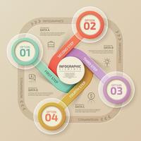 cirkulärt diagram, 4 sammankopplade runda gradientfärgade element med siffror, tunna linjers ikoner och textrutor. vektor