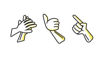 Handvektorsammlung im Liniendesign im Kunststil mit gelber Schattenfarbe. Hände Symbole gesetzt vektor