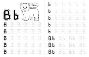 abc alfabet spårningsbok interiör för barn. barn skriver kalkylblad med bild. premium vektorelement bokstaven b. vektor