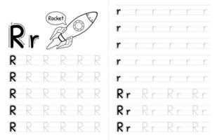 abc-alphabete, die buchinnenraum für kinder nachzeichnen. Kinder schreiben Arbeitsblatt mit Bild. Premium-Vektorelemente Buchstabe r. vektor