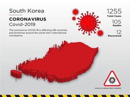 Südkorea betroffene Landkarte des Coronavirus vektor