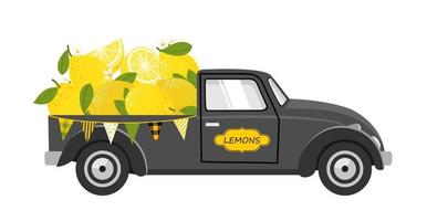ein Auto mit Zitronen. Lieferung der Zitronenernte. vektor