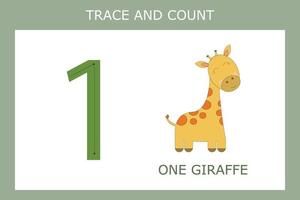 Schlaganfall-Arbeitsblatt Nummer eins mit Giraffe für Feinmotorik-Kinder. Lernspiel für Vorschulkinder. vektor