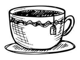 nette tasse teeillustration. einfache Becher-Cliparts. gemütliches heimgekritzel vektor