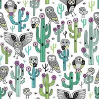 handritad sömlösa mönster med söta blommande kaktusar vektor