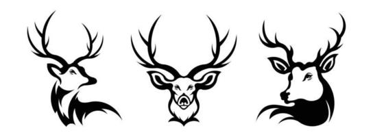 logotyp huvudet på ett rådjur. uppsättning olika rådjurshorn på en vit bakgrund. vektor