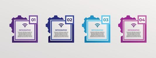 Vektor-Infografik-Designvorlage mit 4 Optionen oder Schritten in quadratischer Form vektor