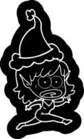 karikaturikone eines schockierten elfenmädchens, das weihnachtsmütze trägt vektor