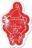 Gelangweilter Bärn-Cartoon beunruhigter Aufkleber einer tragenden Weihnachtsmannmütze vektor