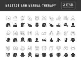 uppsättning enkla ikoner för massage och manuell terapi vektor