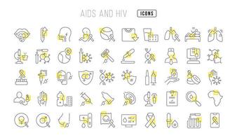 uppsättning linjära ikoner av aids och hiv vektor