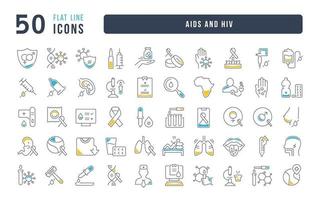 uppsättning linjära ikoner av aids och hiv vektor