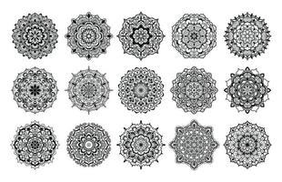 Reihe von schwarzen und weißen Mandalas vektor