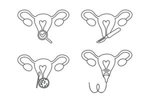 Gynäkologie-Symbole gesetzt. Ultraschall, Check-up, Bakterientest, gynäkologische Operation. vektor