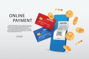 Vektor-Online-Zahlungs- und E-Abrechnungskonzept. Online-Banking-App. Zahlung per Kreditkarte. vektor