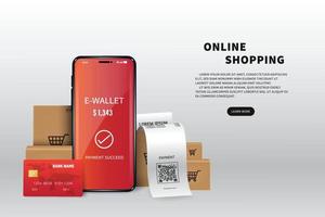 vektor online shopping koncept. mall webb banner design. betalning med kreditkort.