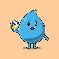 niedlicher Cartoon-Wassertropfen, der Volleyball spielt vektor