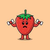 niedliche Cartoon-Erdbeere ist Fitness mit Langhantel vektor