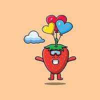 niedliche Cartoon-Erdbeere springt mit Ballon vektor