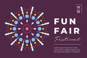 nöjespark festlig minimal trendig horisontell affisch med fyrverkeri explosion på mörk himmel. karneval tivoli minimalistisk kreativ flyer med fyrverkeri. semester tivoli festival platt eps-kort vektor