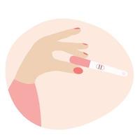 Die Hand der Frau, die einen positiven Schwangerschaftstest hält. beginnendes schwangerschaftskonzept. vektor
