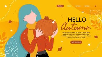 hallo herbst-landingpage mit flacher menschenillustration vektor