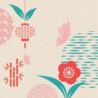 Blumenrahmen. japanisches Muster. blumenfeier im chinesischen grafikstil. einladungskarte mit geometrischen symbolen. asiatischer Hintergrund. Retro-Stil. vektor