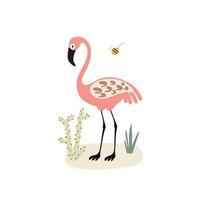 zeichentrickfigur vogel rosa flamingo, abstrakte gekritzelelemente, vektor. vektor