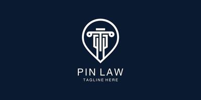 Law Logo Design Konzept Vektor mit Pin Location Style, Anwalt, Anwaltskanzlei, Justiz