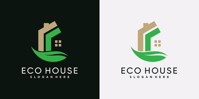 eco house logotyp ikon mall med gröna blad och kreativa element vektor