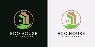 eco house logotyp ikon mall med gröna blad och kreativa element vektor