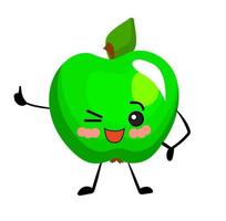 Apfel Charakter. grüne Farbe. Obst auf einem weißen Hintergrund isoliert. vektor