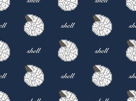 Nahtloses Muster der Shell-Cartoon-Figur auf blauem Hintergrund. Pixel-Stil vektor