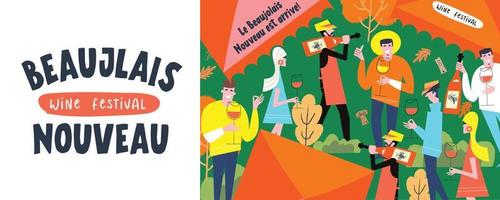 beaujolais nouveau weinfest. Vektorposter, Banner. die beaujolais nouveau inschrift ist eingetroffen. vektor