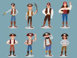 eine Reihe süßer Piratenfiguren. Vektorillustration im Cartoon-Stil vektor