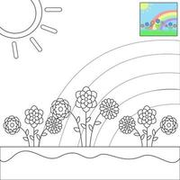 målarbok. tecknad blomsterträdgård för barnaktivitet målarbok. vektor illustration