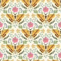 Schmetterling und Blumen Sommer Vektor nahtlose Muster. Damast florale Textur im Retro-Stil. handgezeichnetes süßes Design für Stoff oder Tapete.